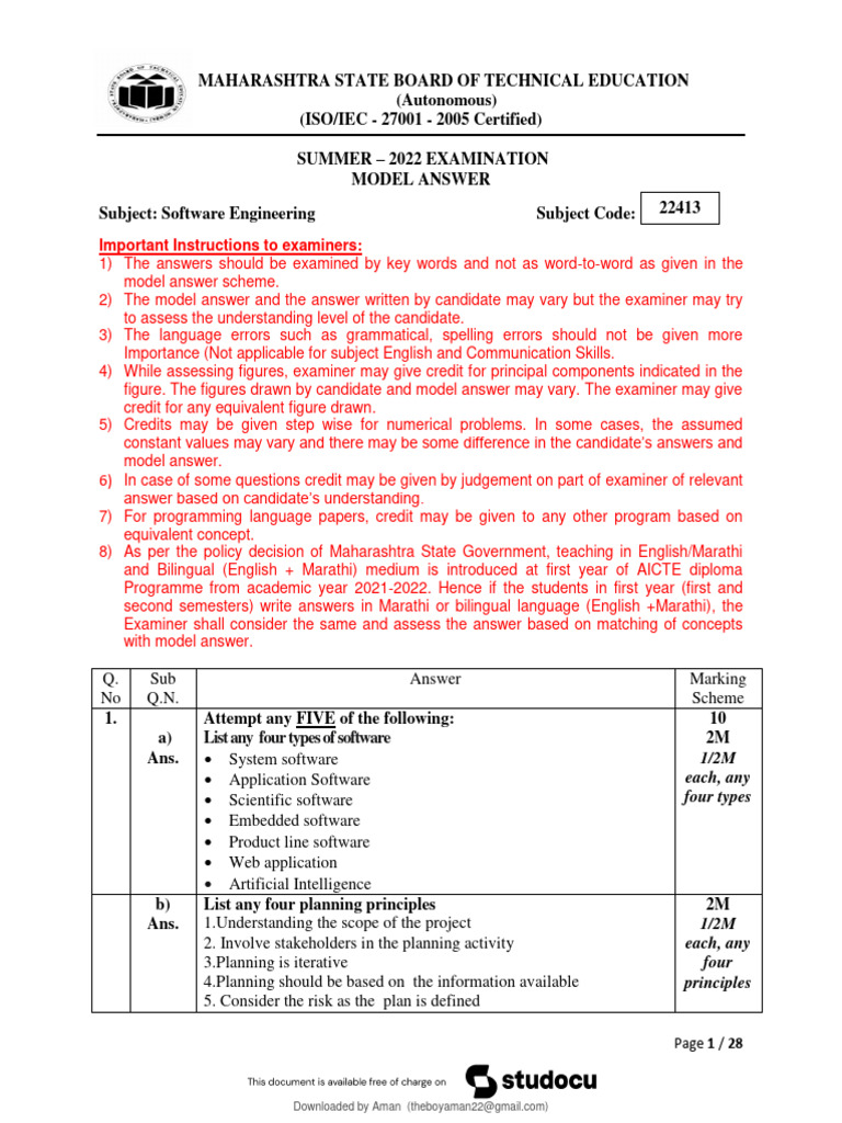 SEN 22413summer-22-Model-Ans | Download Free PDF | Software Testing | Risk