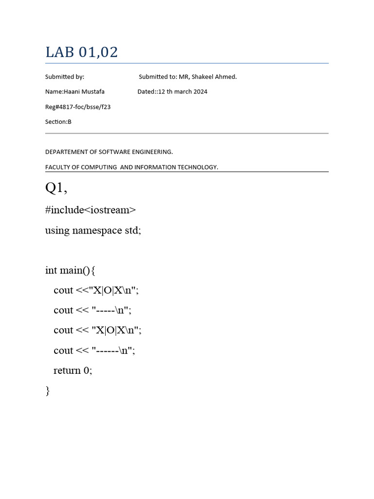 C++ Lab Exercises: Basics and Operations | PDF