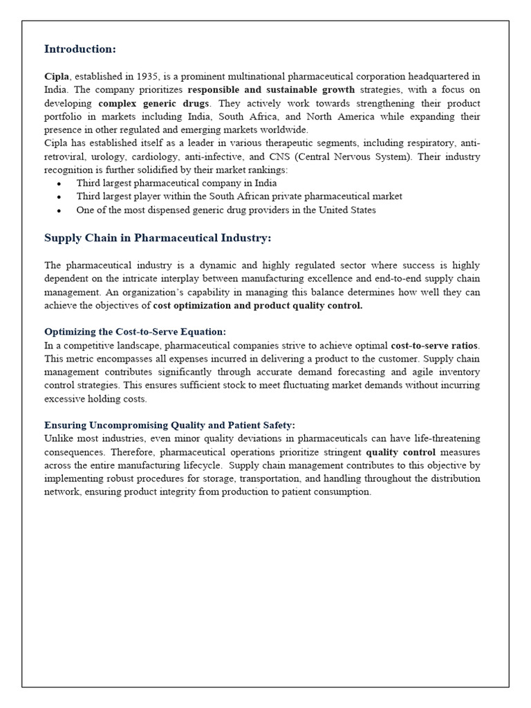 Cipla's Supply Chain Excellence | PDF | Supply Chain | Lean Manufacturing