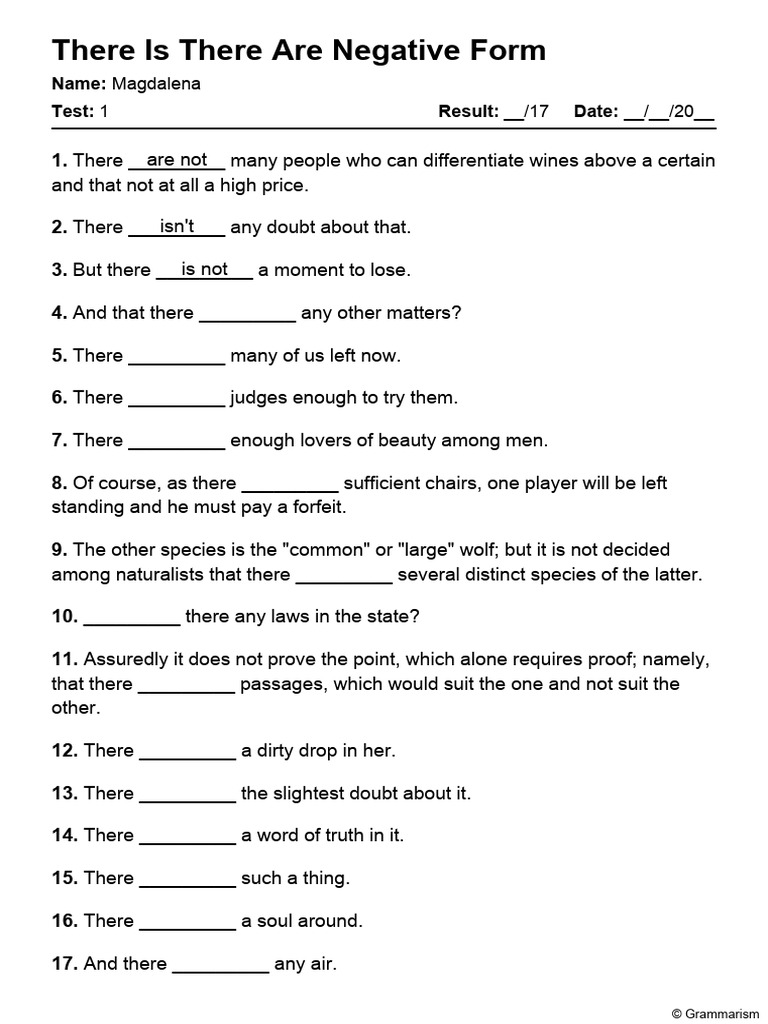 Grammarism There Is There Are Negative Test 1 | PDF