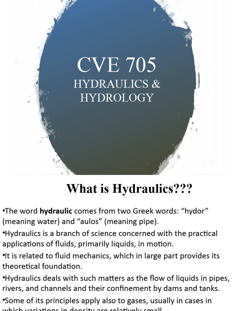 Hydraulics and Hydrology Basics Guide | PDF | Pressure | Fluid Dynamics