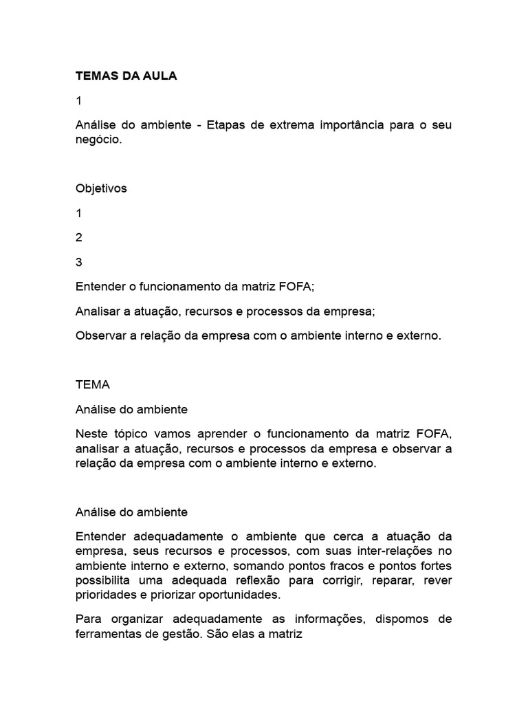 Análise da Matriz FOFA para Negócios | PDF | Análise SWOT | Business