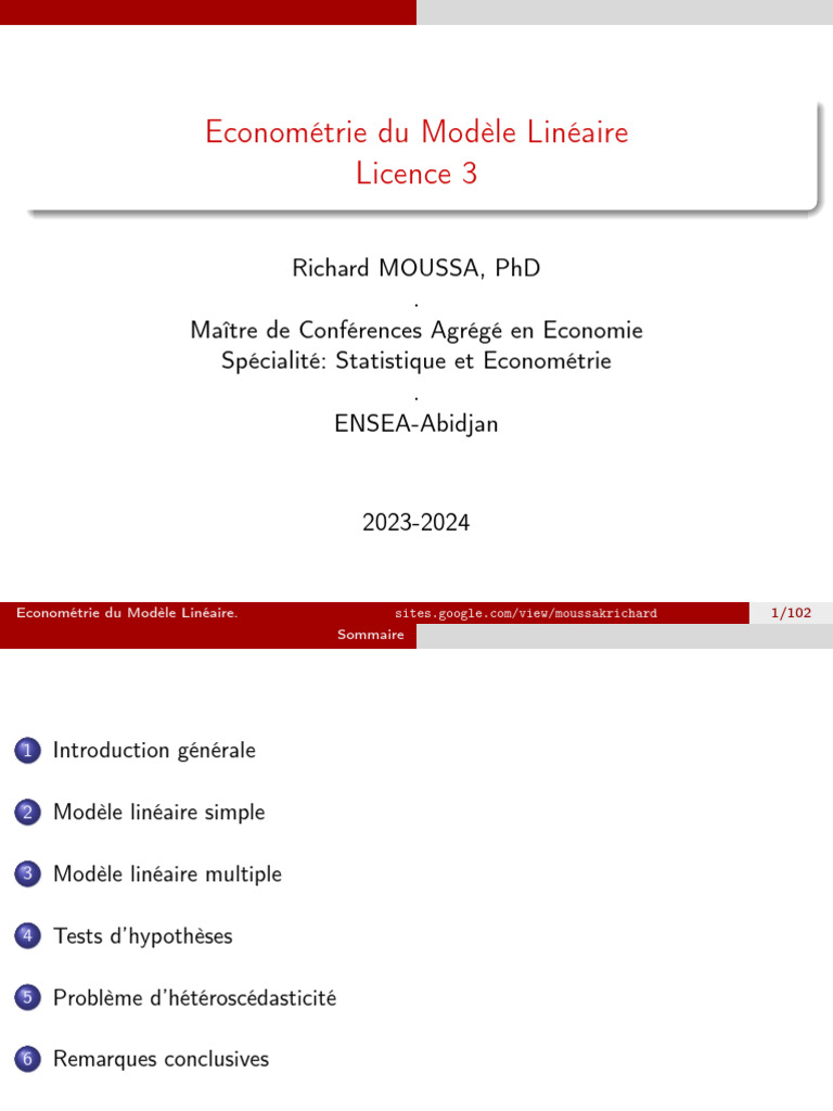 Econométrie du Modèle Linéaire | PDF | Régression linéaire | Estimateur ...