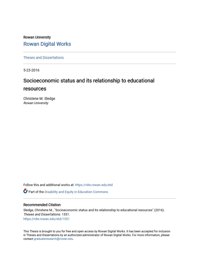 SES and Educational Resources Study | PDF | Socioeconomic Status ...
