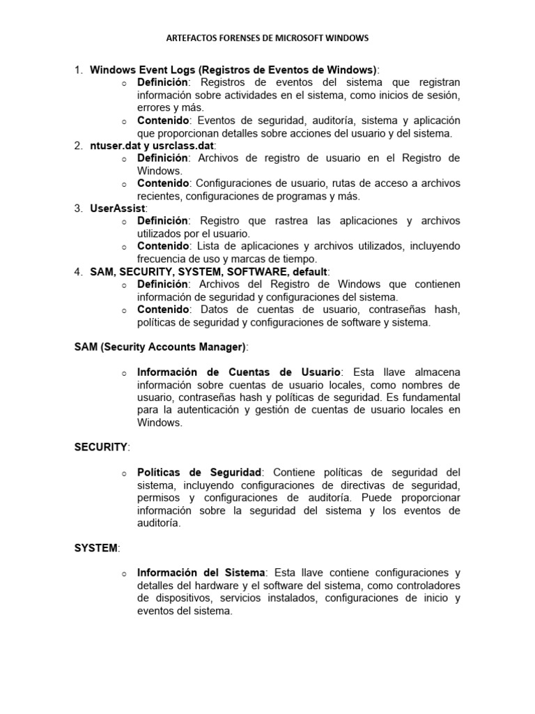 Artefactos forenses ms windows pdf archivo de computadora usuario