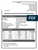 Application For The Post of An Account/statistics Teacher: No. Quali. Board Year Percentage