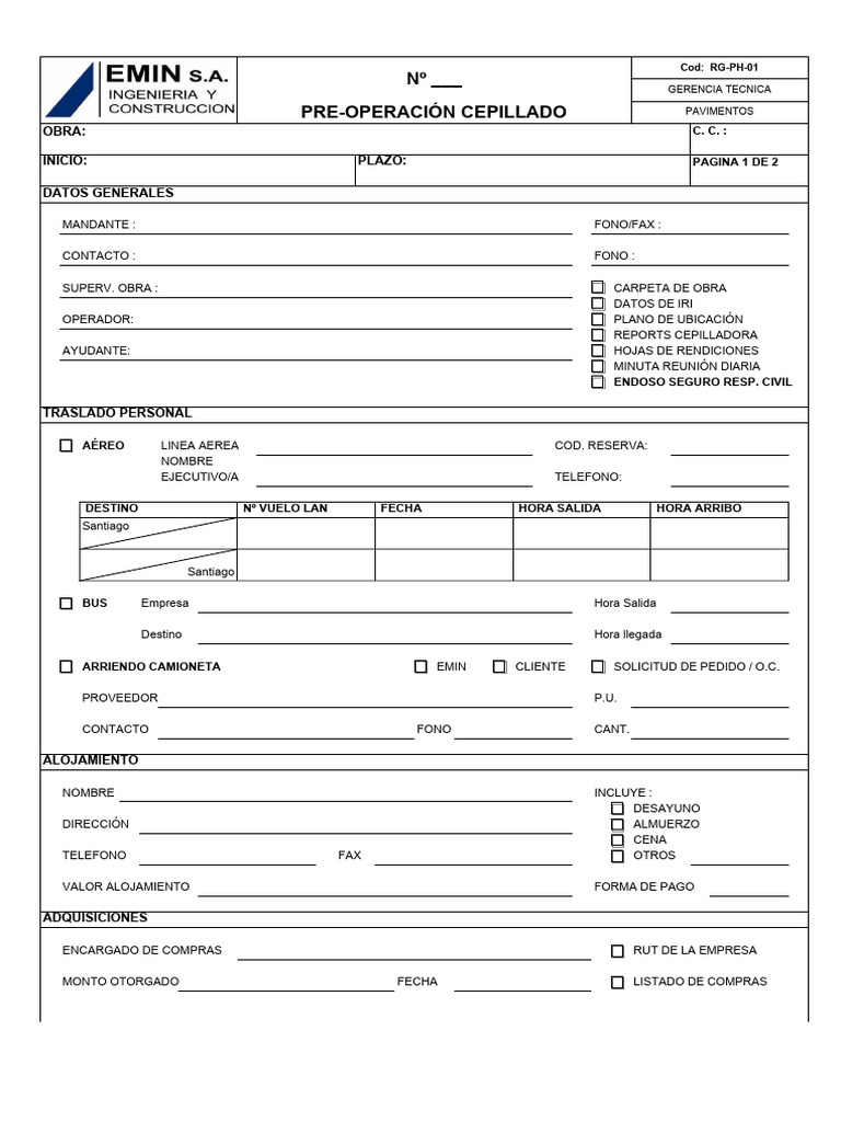 Pre Operacion Cepillado | PDF