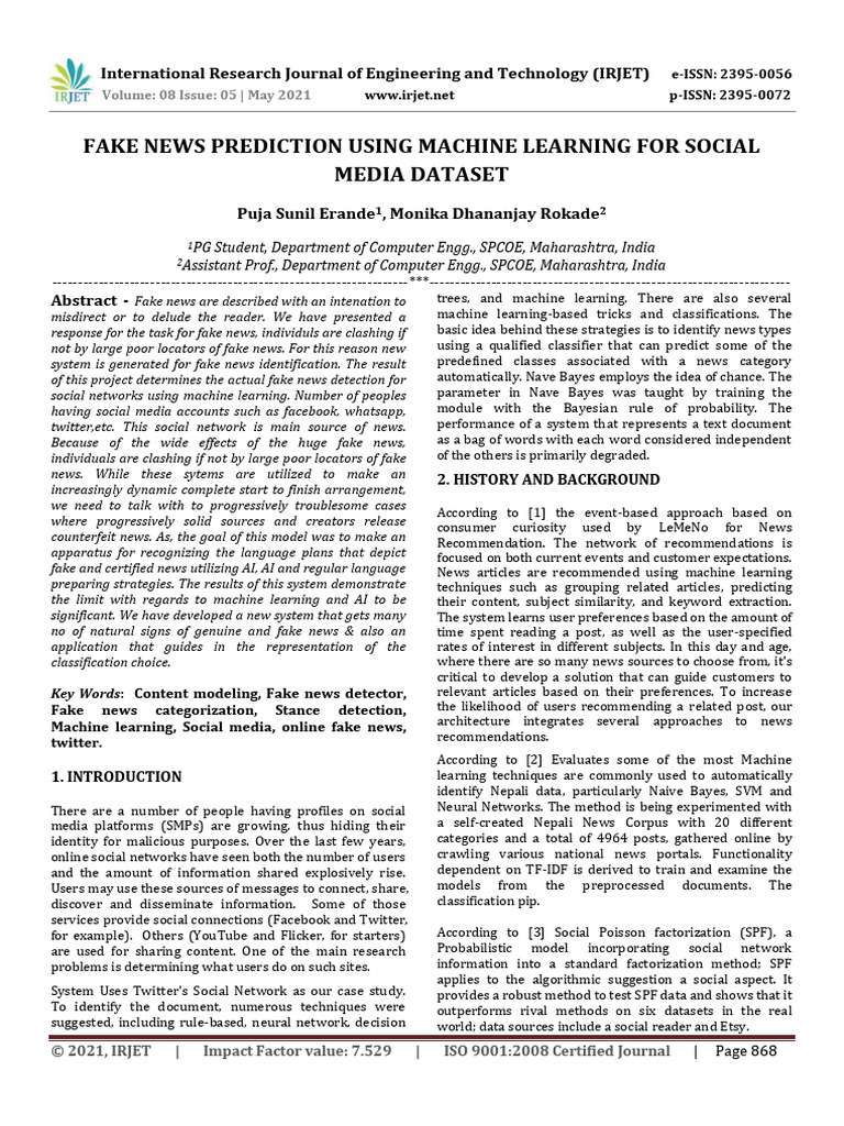 Fake News Detection with Machine Learning | PDF | Machine Learning ...