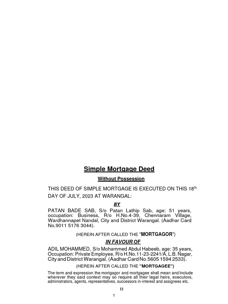 Simple mortgage deed pdf mortgage law mortgages