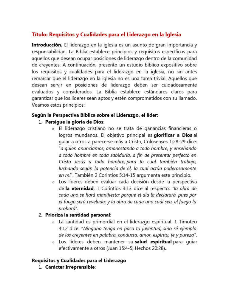 Cualidades del Liderazgo en la Iglesia | PDF | Cristo (título) | Liderazgo