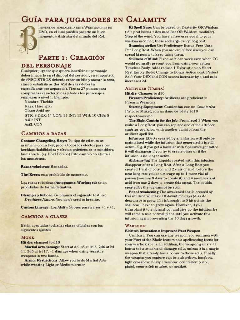 Guia para Jugadores en Calamity - The Homebrewery | PDF | Derecho