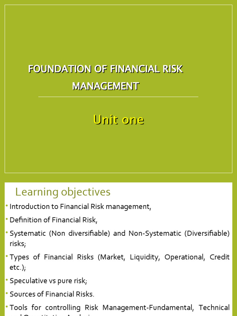 Unit 1 Foundation Of Financial Risk Management N Pdf Risk