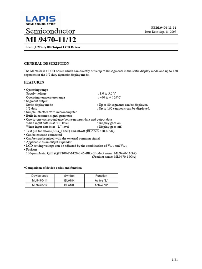 ML9470 LCD Driver Specifications Guide | PDF | Computer Engineering ...