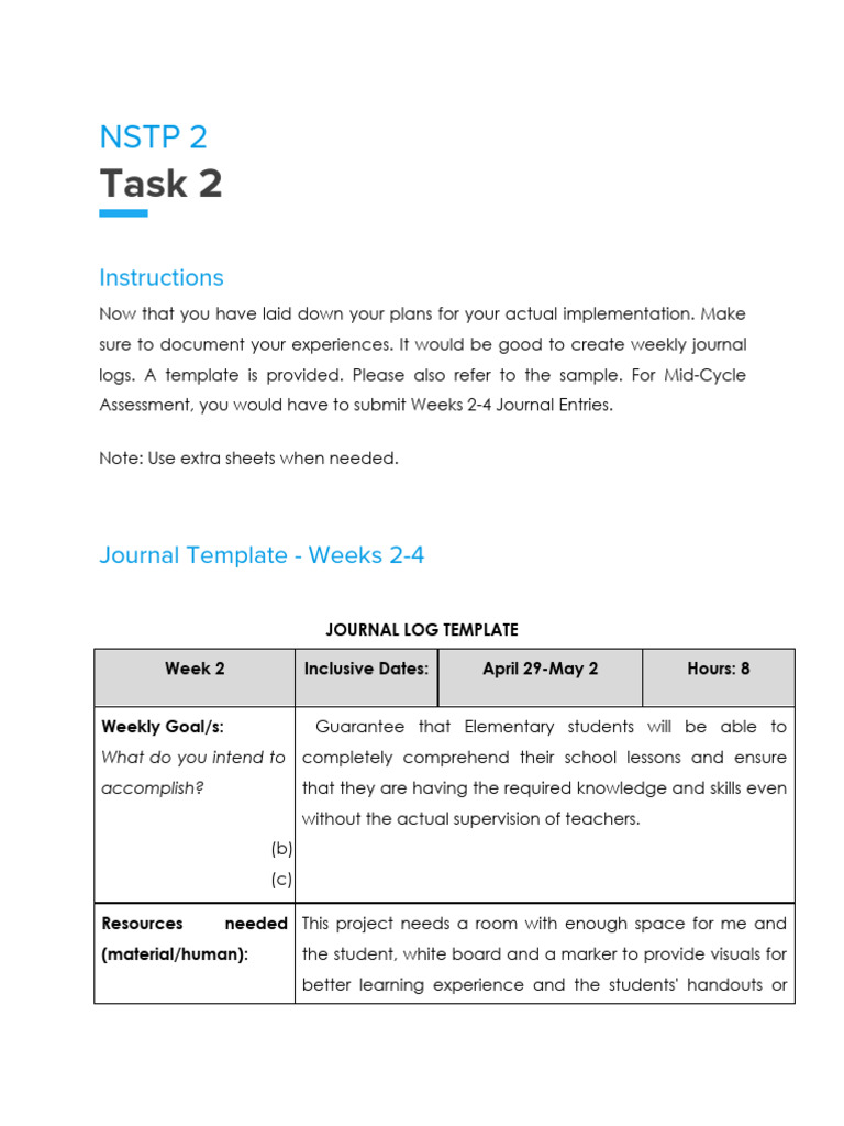 Weekly Journal Template for NSTP 2 | PDF | Attention | Experience