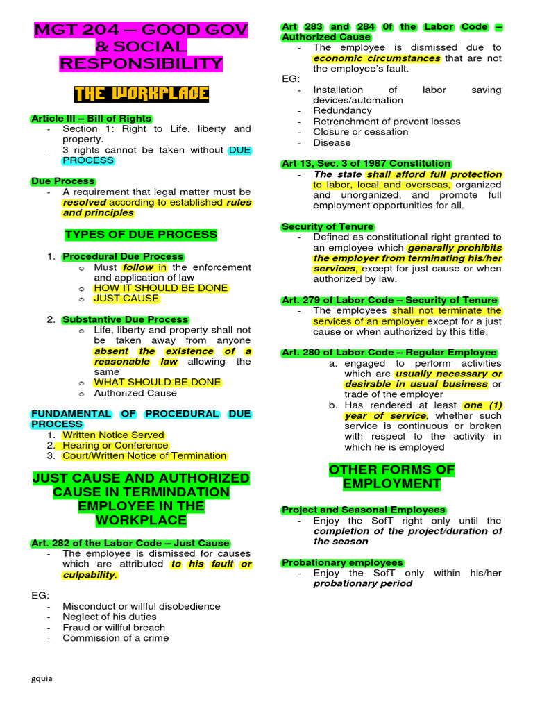 Workplace Rights and Due Process Guide | PDF | Collective Bargaining ...
