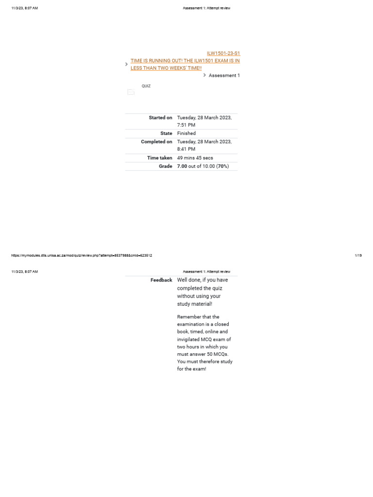 ILW1501 Assessment 1 Attempt Review | PDF | Multiple Choice | Justice