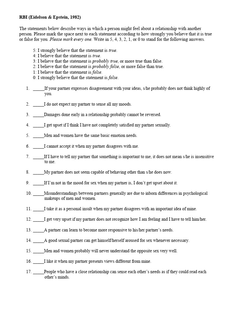 Relationship Beliefs Inventory Guide | PDF | Social Psychology ...