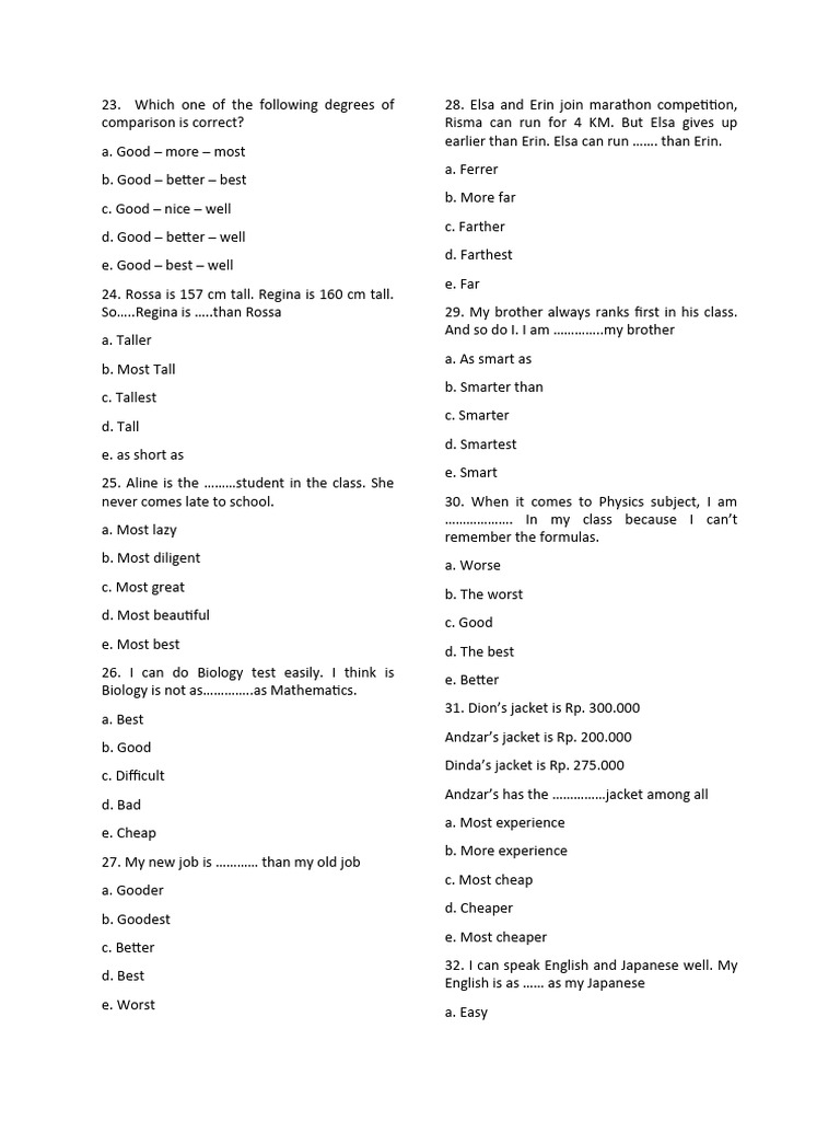 DEGREES OF COMPARISON MCQ WITH ANSWERS visual data 7