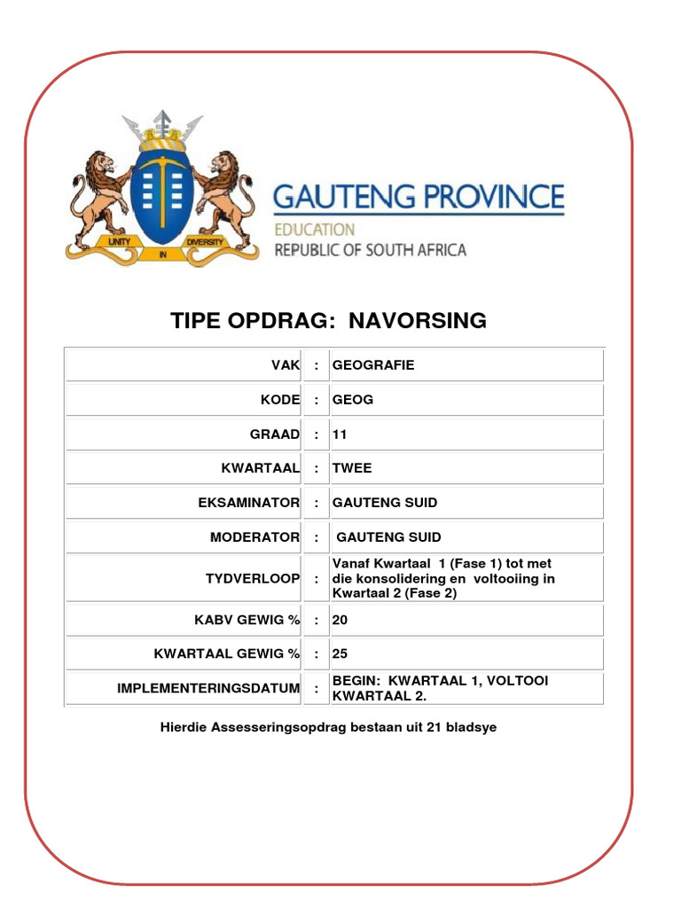 2020 Navorsing Graad 11 Afrikaans 1 | PDF