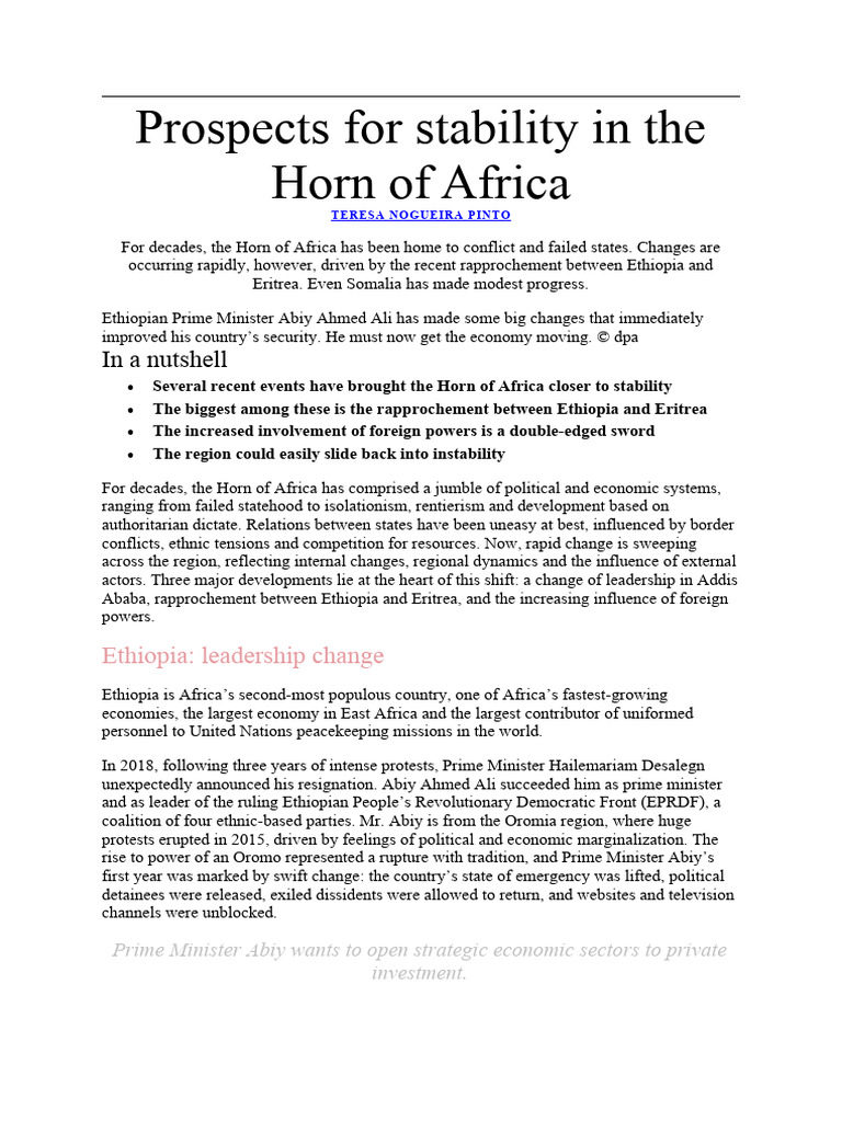 Prospects For Stability in The Horn of Africa | PDF | Ethiopia | Somalia