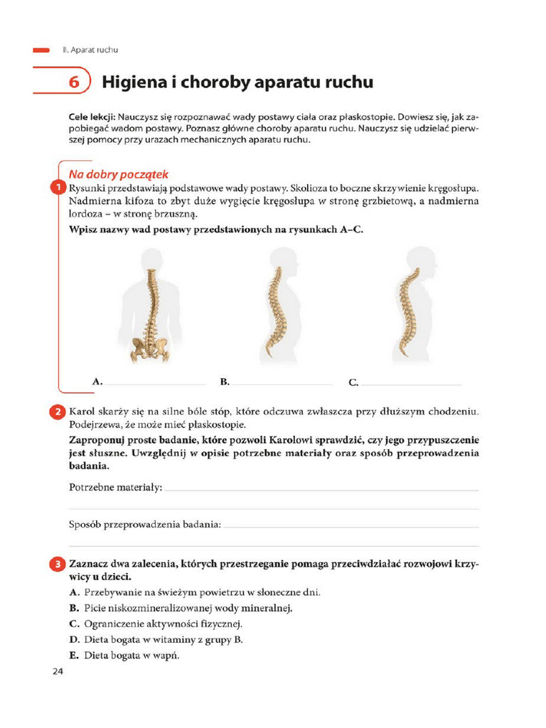 Zadania Higiena I Choroby Aparatu Ruchu | PDF