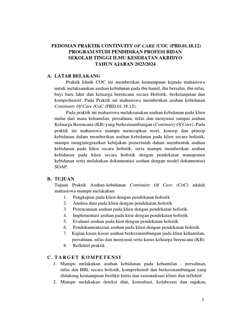Pedoman Praktik Continuity of Care | PDF