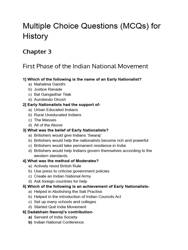 History MCQ | PDF | Indian Independence Movement | Politics Of India