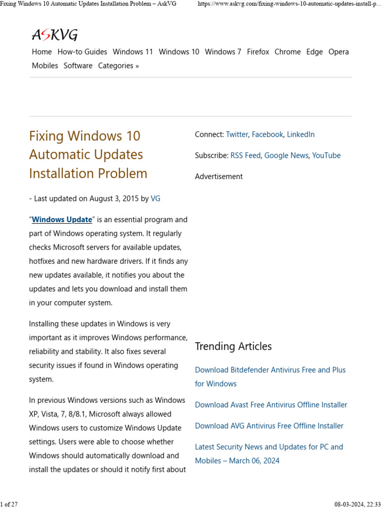 Fixing Windows 10 Automatic Updates Installation Problem - AskVG ...