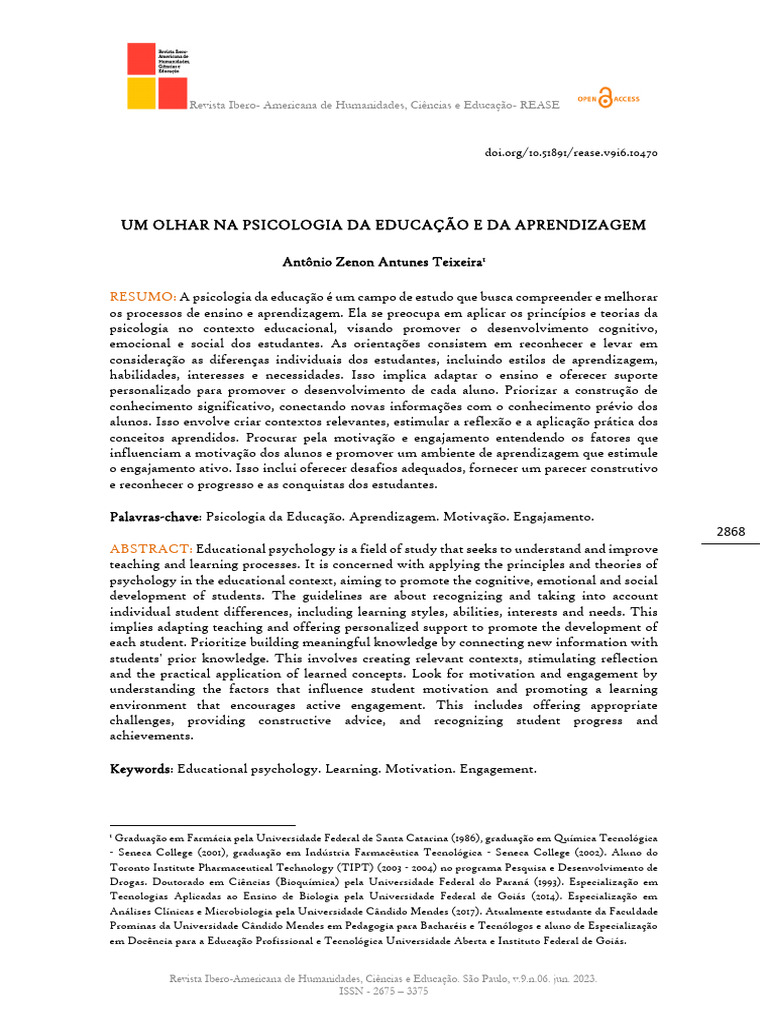 Psicologia da Educação e Aprendizagem | PDF | Aprendizado | Tecnologia ...
