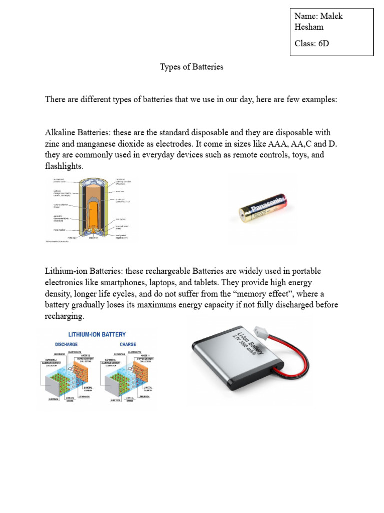 Types of Batteries PDF Rechargeable Battery Battery (Electricity)