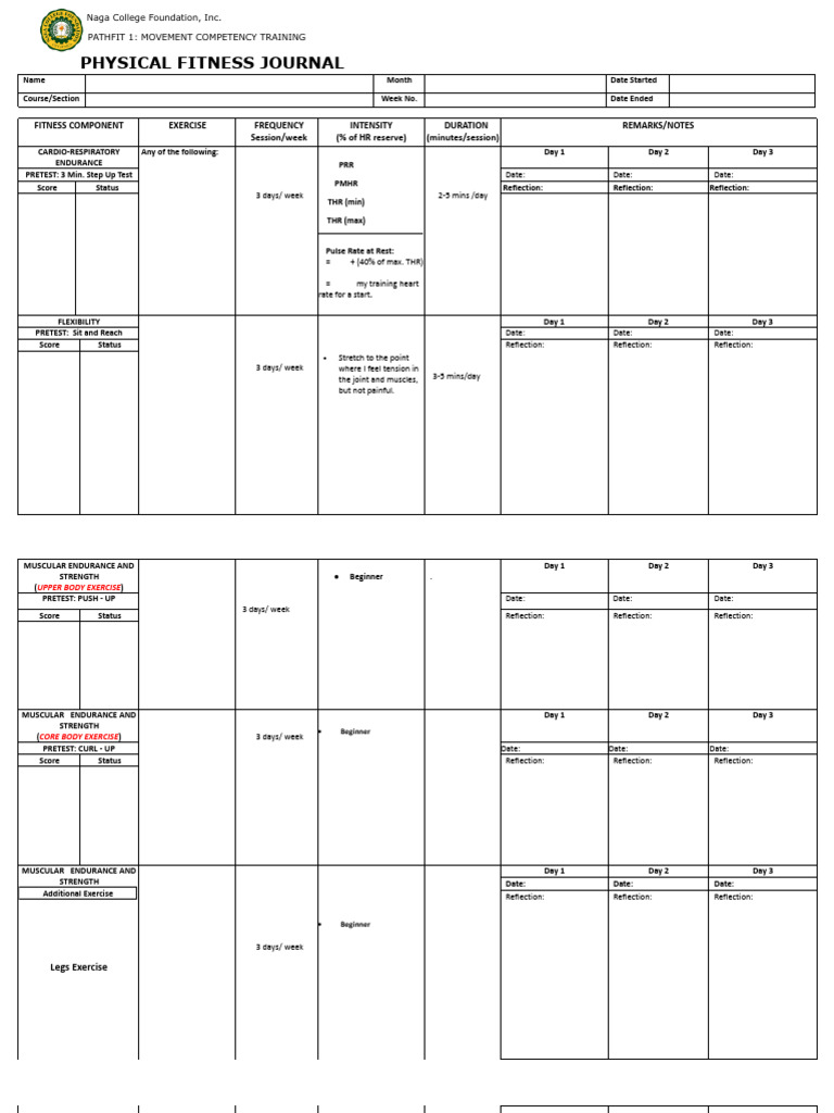 PATHFIT 1 Physical Fitness Journal | PDF | Physical Fitness | Skeletal ...
