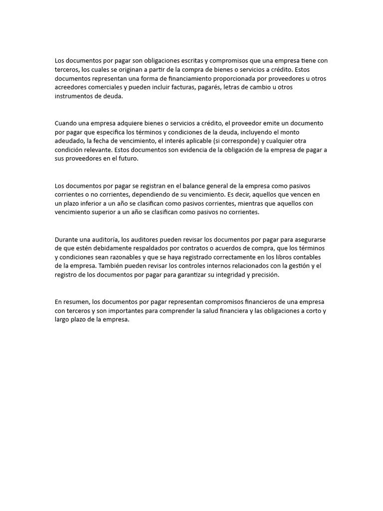 Documentos por Pagar: Definición y Clasificación | PDF | Negocios ...