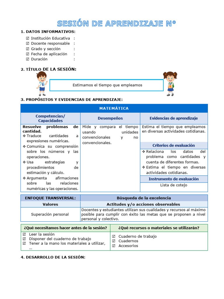 SESIÓN DE APRENDIZAJE Estimamos El Tiempo Que Empleamos Descargar
