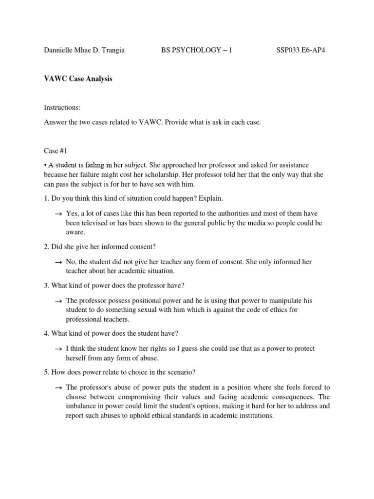 Trangia Vawc Case Analysis PDF Violence Harassment