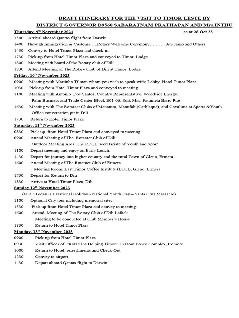 Iitinerary dgs visit to et pdf clubs and societies non profit