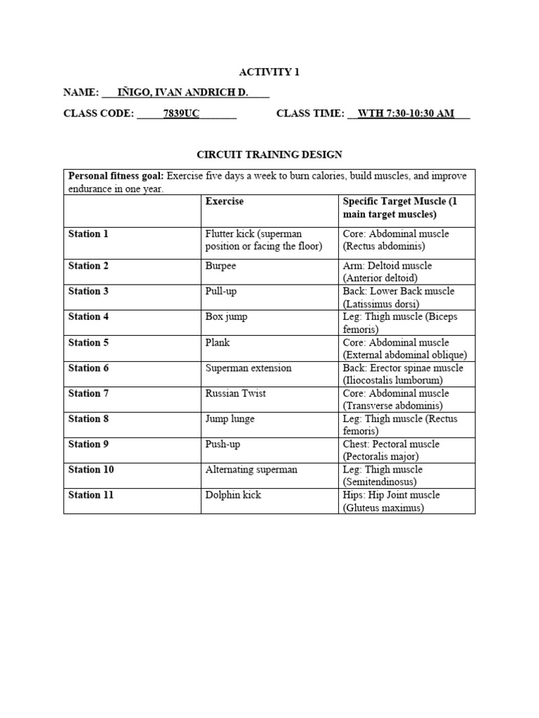Circuit Training Workout Plan | PDF