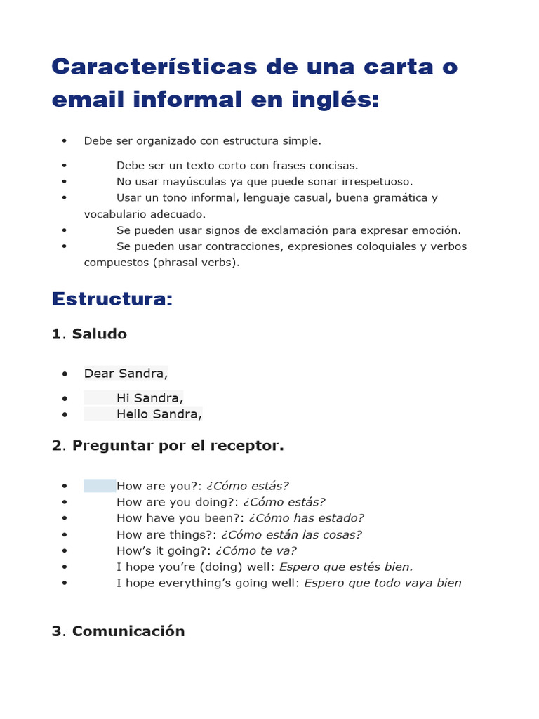 Guía para cartas y emails informales en inglés | PDF | Relaciones ...