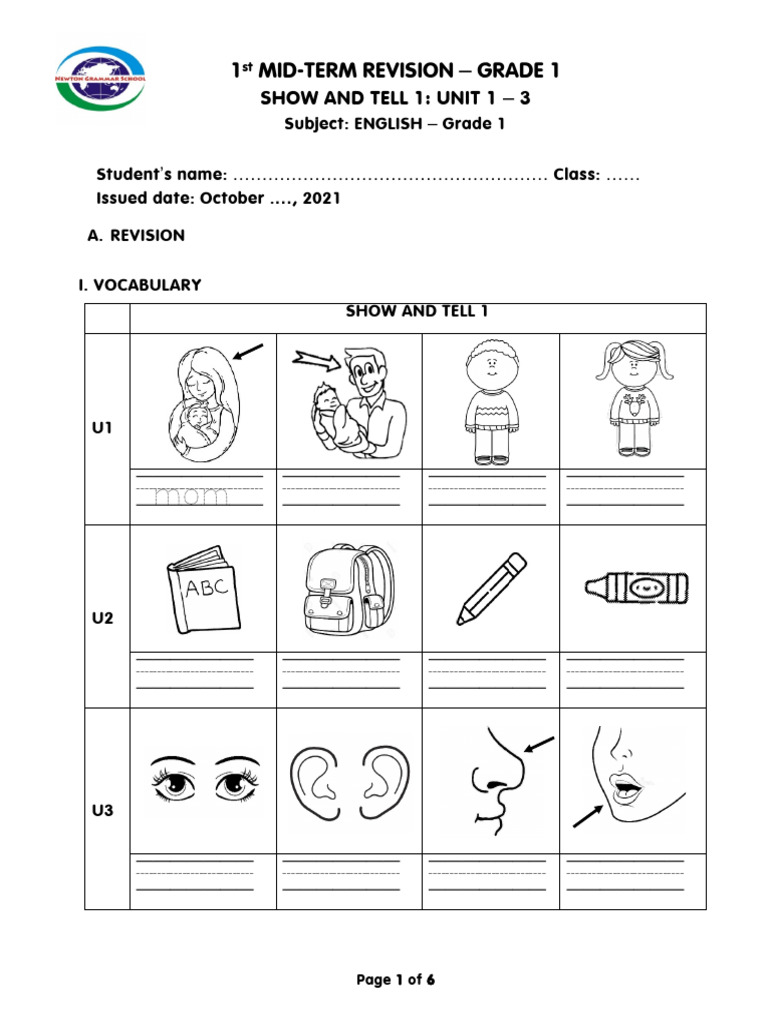 Grade 1 - 1st Mid-Term Revision | PDF