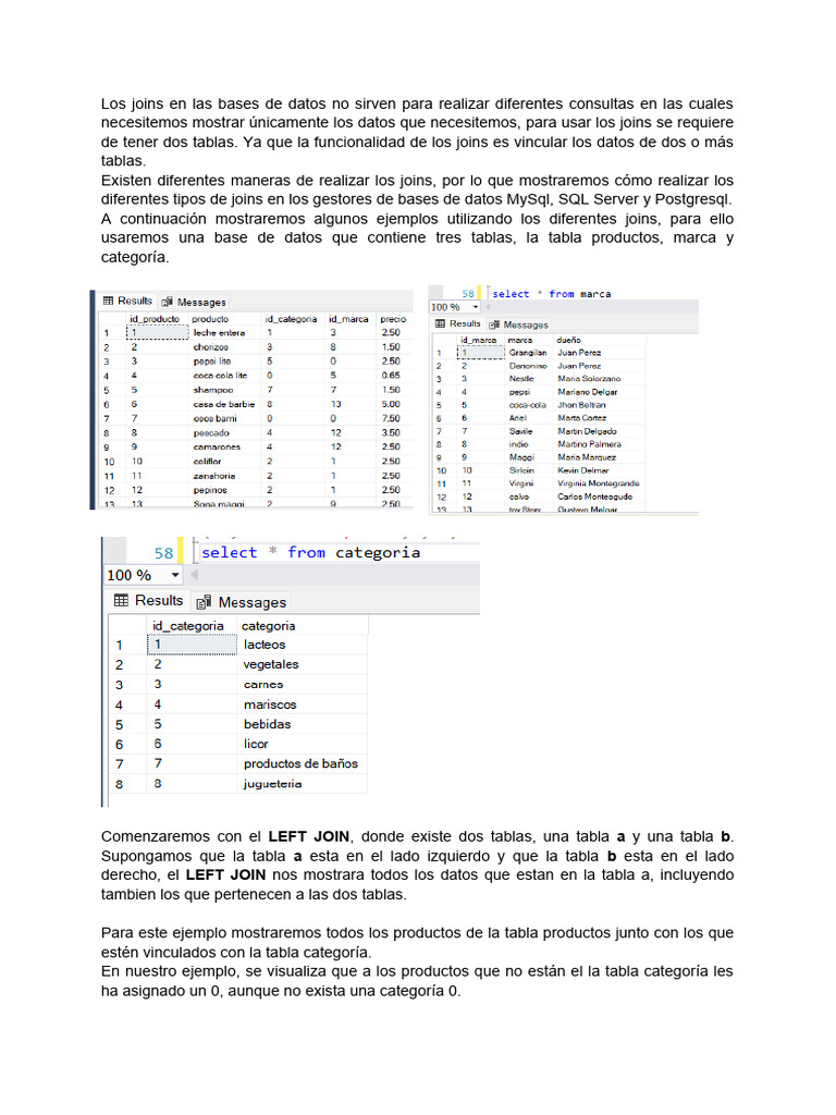 Tipos de Joins en Bases de Datos SQL | PDF | Bases de datos | Gestión ...