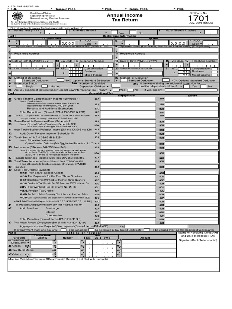 BIRForm1701 Old Form | PDF | Tax Deduction | Income Tax