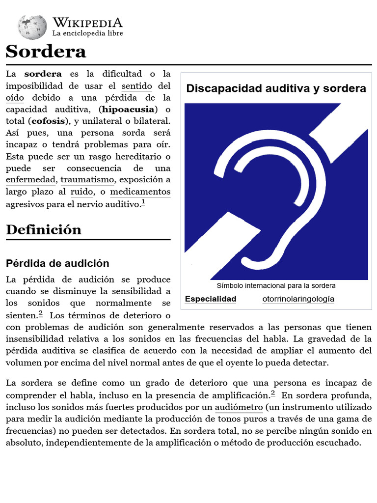 Símbolo y Definición de Sordera | PDF | Audiología | Escuchando