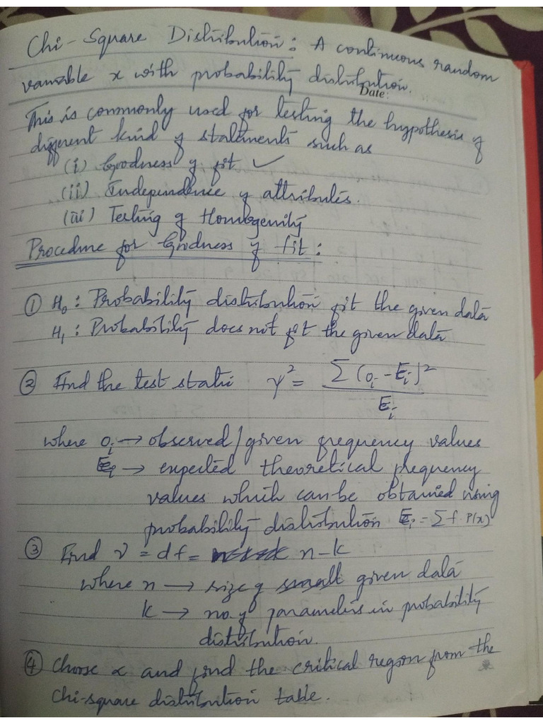Chi Square Distribution Notes Pdf