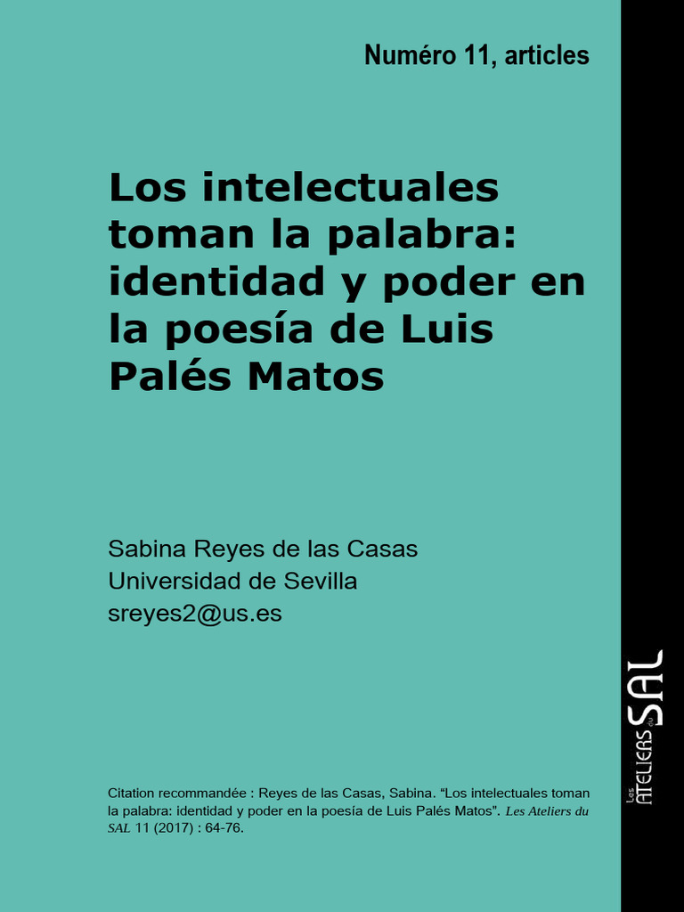 Los Intelectuales Toman La Palabra: Identidad y Poder en La Poesía de ...