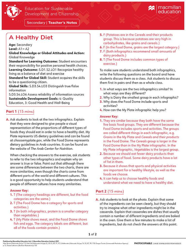 Healthy Diet Teacher's Notes for Secondary | PDF | Healthy Diet | Foods
