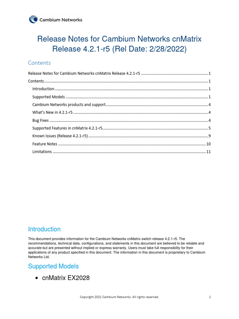 cnMatrix-EXTX Release Notes - 4.2.1-r5 | PDF | Ip Address | Network Switch