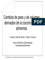 Cambios de peso y de volumen derivados de la coccion de los alimentos