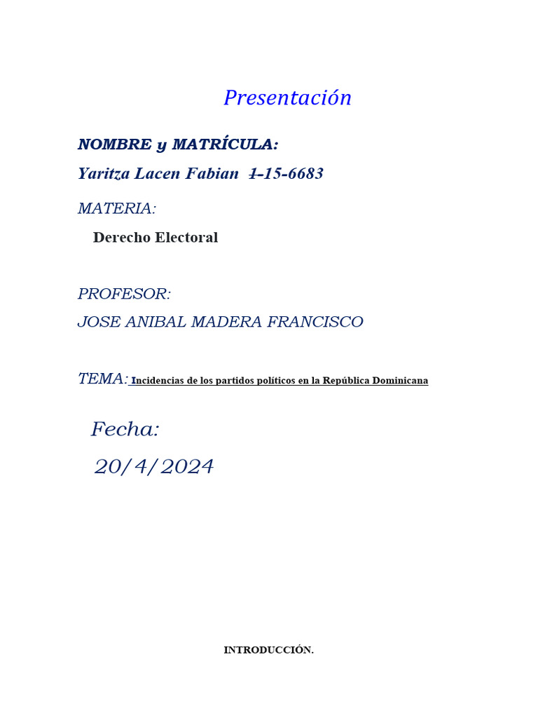 Incidencias de Partidos Políticos RD | PDF | Partidos políticos ...