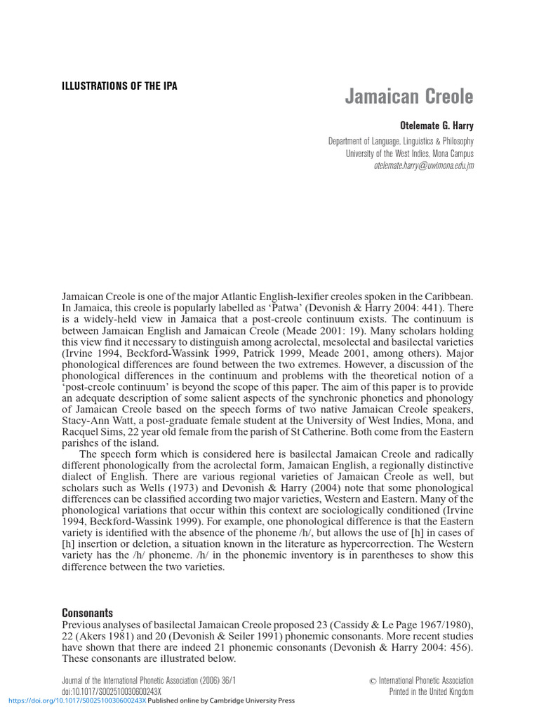 Jamaican Creole IPA | Download Free PDF | Stress (Linguistics) | Tone ...