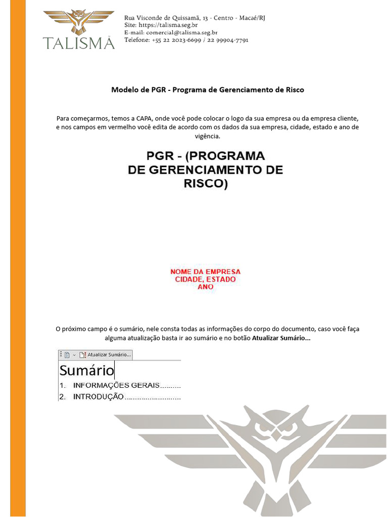 Modelo de PGR: Preenchimento e Exemplos | PDF | Barulho | Fatores ...