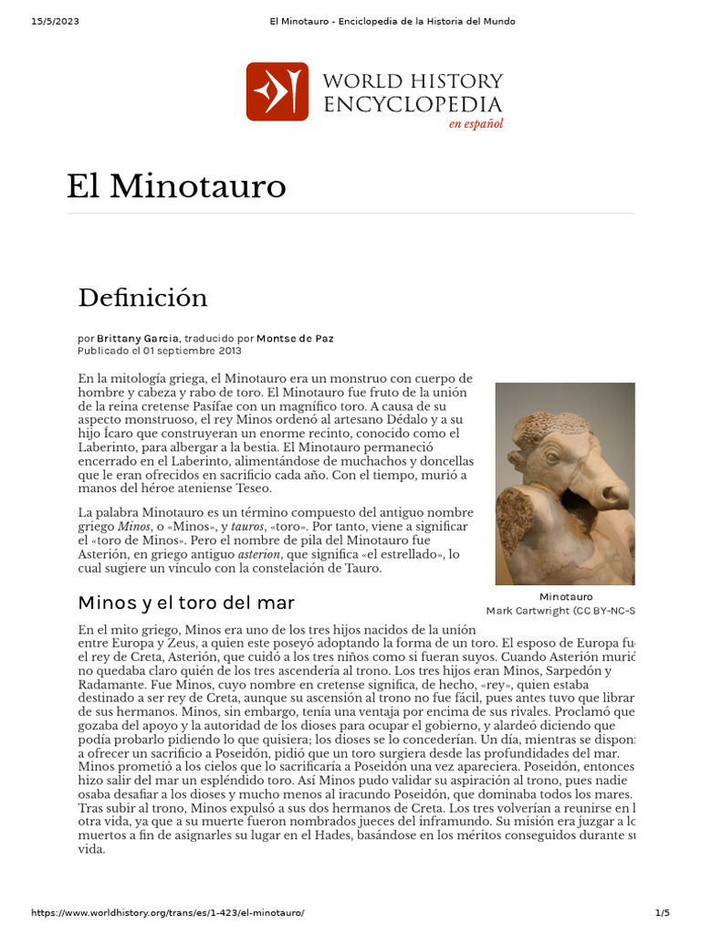 El Minotauro - Enciclopedia de La Historia Del Mundo | PDF | Minotauro ...